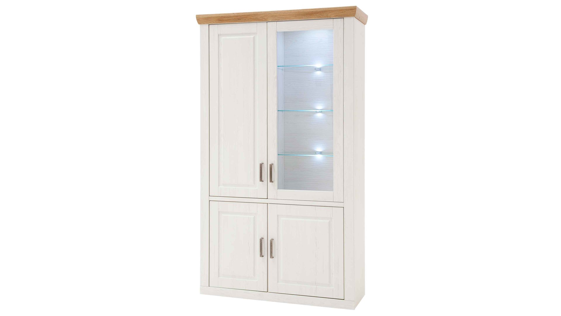 Vitrine Mca direkt aus Holz in Weiß Wohnprogramm Brixen - Vitrine 12 Pinie Aurelio & Grandson Oak - vier Türen, Höhe ca. 210 cm
