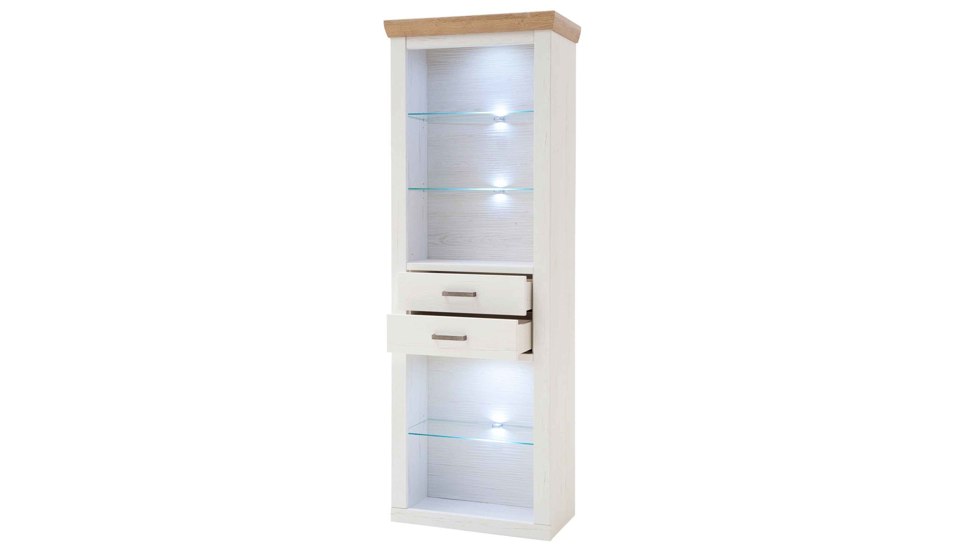 Regal Mca direkt aus Holz in Weiß Wohnprogramm Brixen - Regal Pinie Aurelio & Grandson Oak - zwei Schubladen