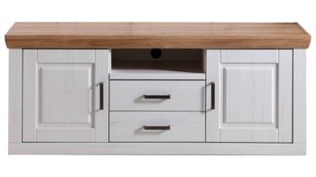 Lowboard Mca furniture aus Holz in Weiß Wohnprogramm Brixen - Lowboard 30 Pinie Aurelio & Grandson Oak - Länge ca. 158 cm