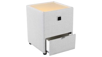 Nachtkommode Jockenhöfer aus Stoff in Hellgrau Beleuchtete Nachtkommode bzw. Nachtschrank Lancy hellgrauer Bezug 546.09 – eine Schublade, Breite ca. 43 cm