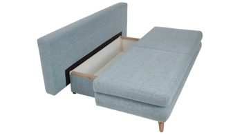 Schlafsofa Restyl aus Stoff in Hellblau Schlafsofa Rob eisblauer Bezug 55-6451 & Eichenholzfüße