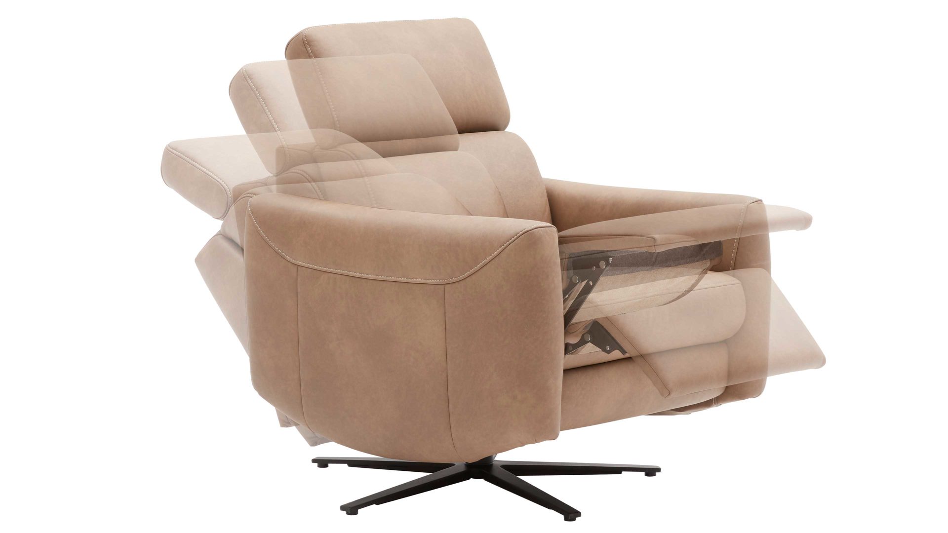 Relaxsessel comfortmaster besser sitzen, liegen, leben aus Leder in Hellbraun Comfortmaster 7180 - Relaxsessel 24E44 motorisch - wüstenfarbenes LongLife-Leder & anthrazitfarbener Sternfuß