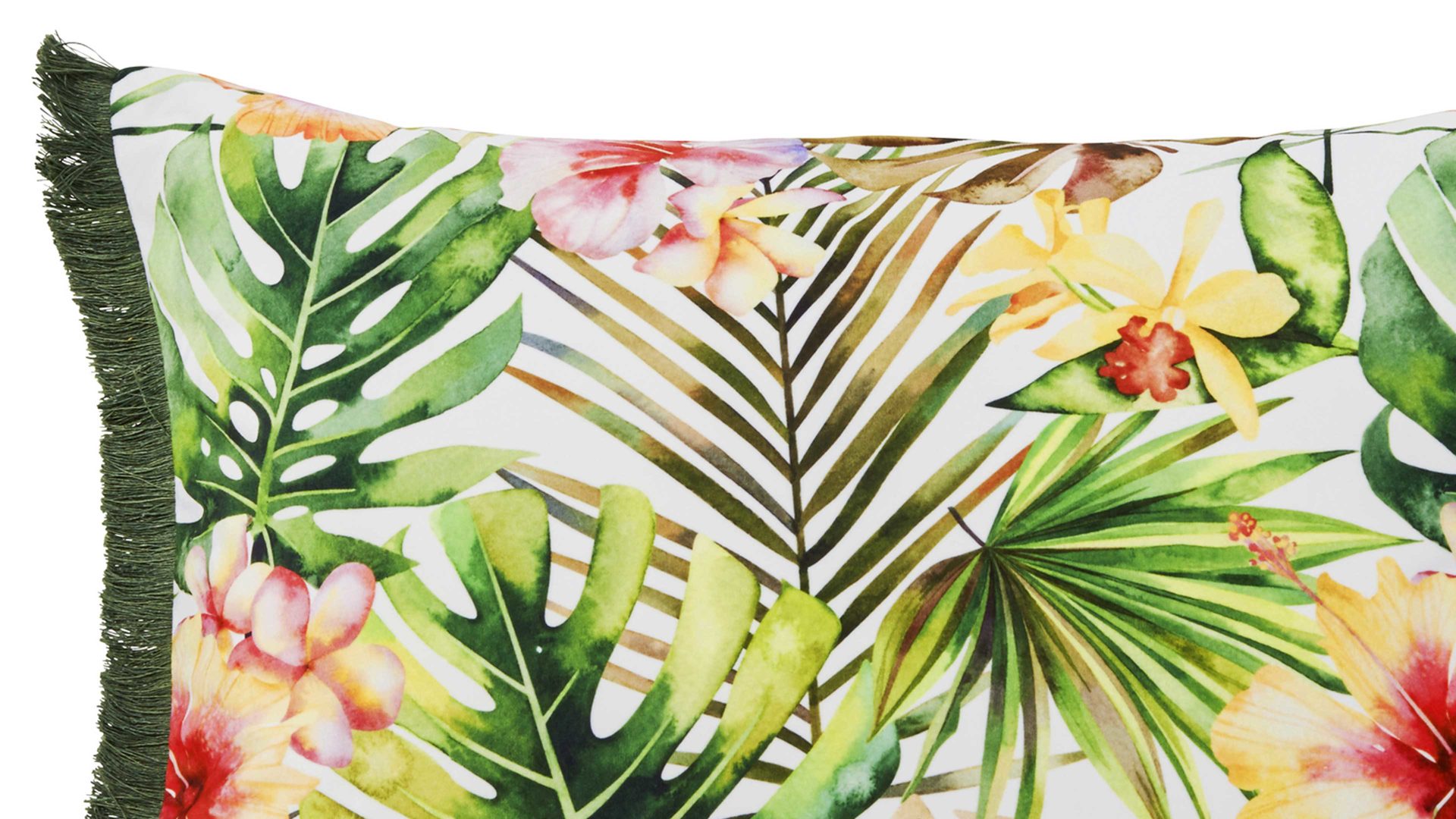 Kissenbezug /-hülle Done.® aus Kunstfaser in Hellgrün done.® Kissenhülle Cushion Fringe Dessin Jungle Flower - ca. 40 x 60 cm