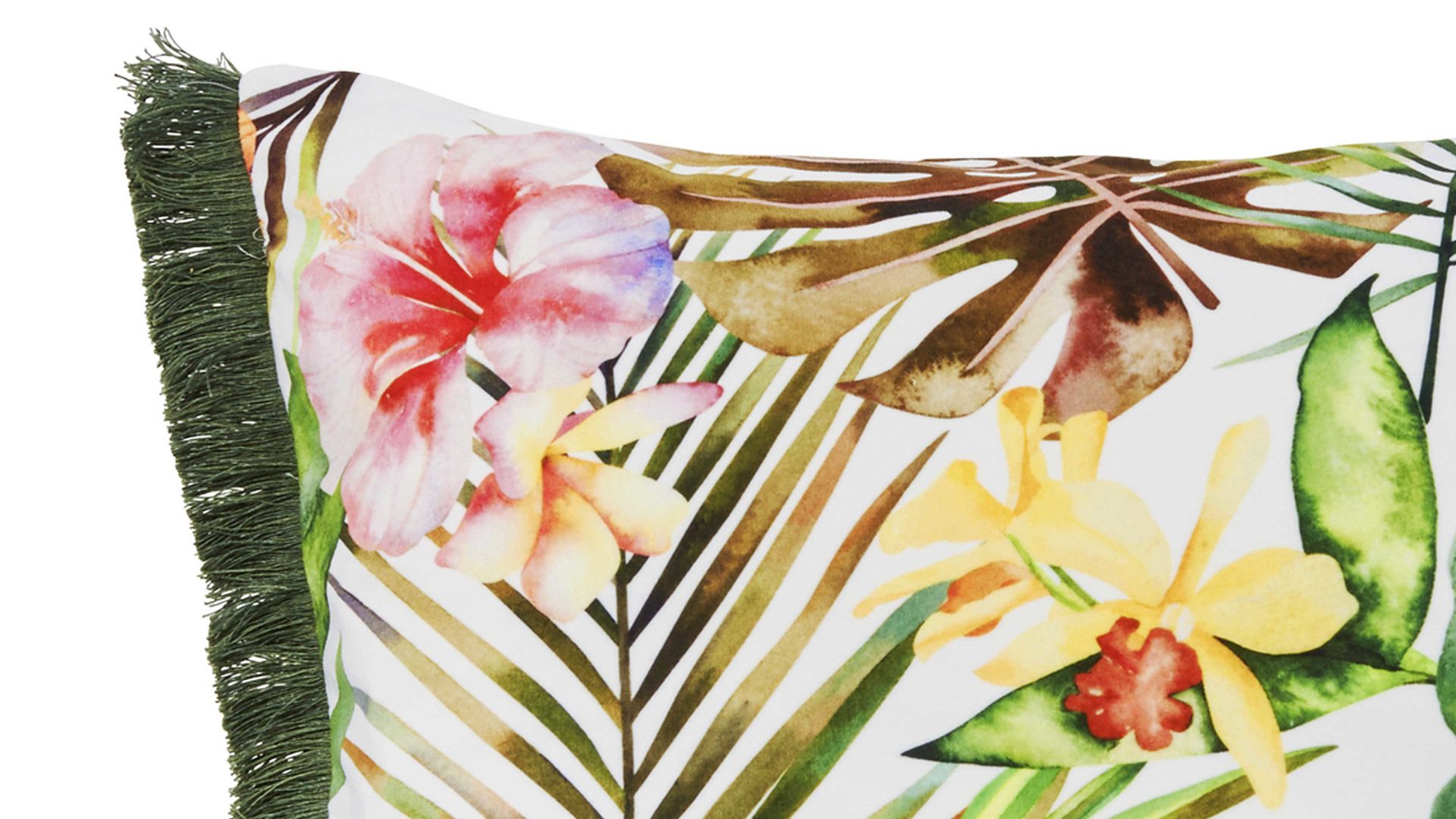 Kissenbezug /-hülle Done.® aus Kunstfaser in Hellgrün done.® Kissenhülle Cushion Fringe Dessin Jungle Flower - ca. 45 x 45 cm