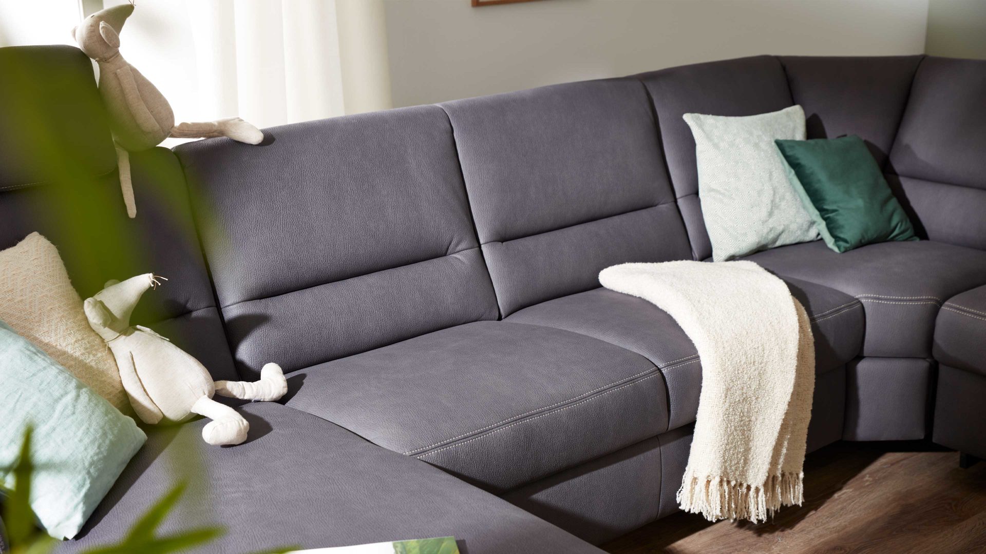 Ecksofa modulmaster aus Stoff in Grau Modulmaster MM-ZE1049 - Wohnlandschaft graue Mikrofaser Mammut & Metallfüße – Stellfläche ca. 304 x 236 cm