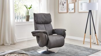 Relaxsessel comfortmaster besser sitzen, liegen, leben aus Leder in Grau Comfortmaster 7304 - Easy-Swing-Sessel 31N magmafarbenes LongLife-Leder Rustika & edelstahlfarbener Tellerfuß