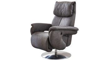 Relaxsessel comfortmaster besser sitzen, liegen, leben aus Leder in Grau Comfortmaster 7304 - Easy-Swing-Sessel 31N magmafarbenes LongLife-Leder Rustika & edelstahlfarbener Tellerfuß