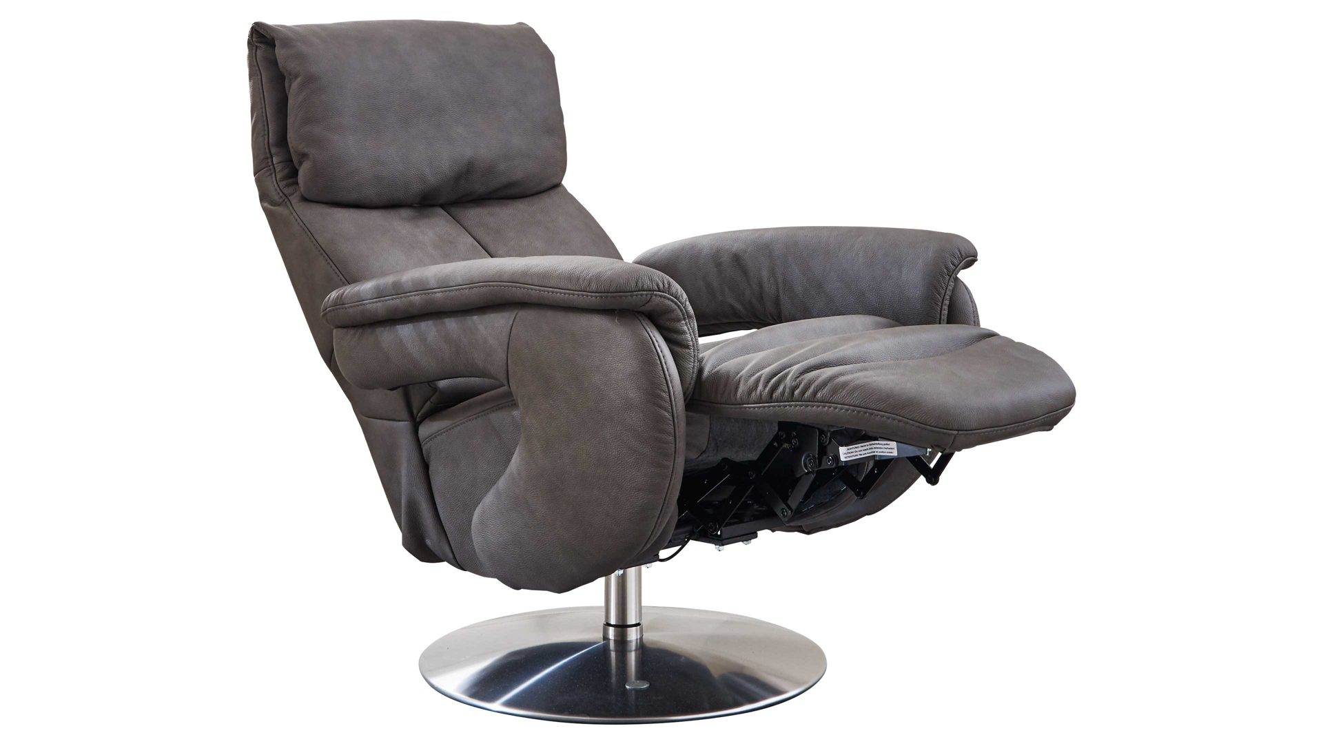 Relaxsessel comfortmaster besser sitzen, liegen, leben aus Leder in Grau Comfortmaster 7304 - Easy-Swing-Sessel 31N magmafarbenes LongLife-Leder Rustika & edelstahlfarbener Tellerfuß