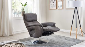 Relaxsessel comfortmaster besser sitzen, liegen, leben aus Leder in Grau Comfortmaster 7304 - Easy-Swing-Sessel 31N magmafarbenes LongLife-Leder Rustika & edelstahlfarbener Tellerfuß