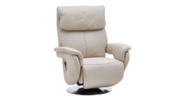 Relaxsessel comfortmaster besser sitzen, liegen, leben aus Leder in Weiß Comfortmaster 7304 - Easy-Swing-Sessel 31N nebelfarbenes LongLife-Leder Rustika & edelstahlfarbener Tellerfuß