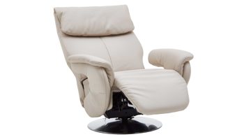 Relaxsessel comfortmaster besser sitzen, liegen, leben aus Leder in Weiß Comfortmaster 7304 - Easy-Swing-Sessel 31N nebelfarbenes LongLife-Leder Rustika & edelstahlfarbener Tellerfuß