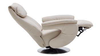 Relaxsessel comfortmaster besser sitzen, liegen, leben aus Leder in Weiß Comfortmaster 7304 - Easy-Swing-Sessel 31N nebelfarbenes LongLife-Leder Rustika & edelstahlfarbener Tellerfuß