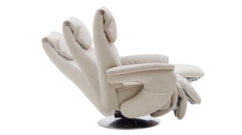 Relaxsessel comfortmaster besser sitzen, liegen, leben aus Leder in Weiß Comfortmaster 7304 - Easy-Swing-Sessel 31N nebelfarbenes LongLife-Leder Rustika & edelstahlfarbener Tellerfuß