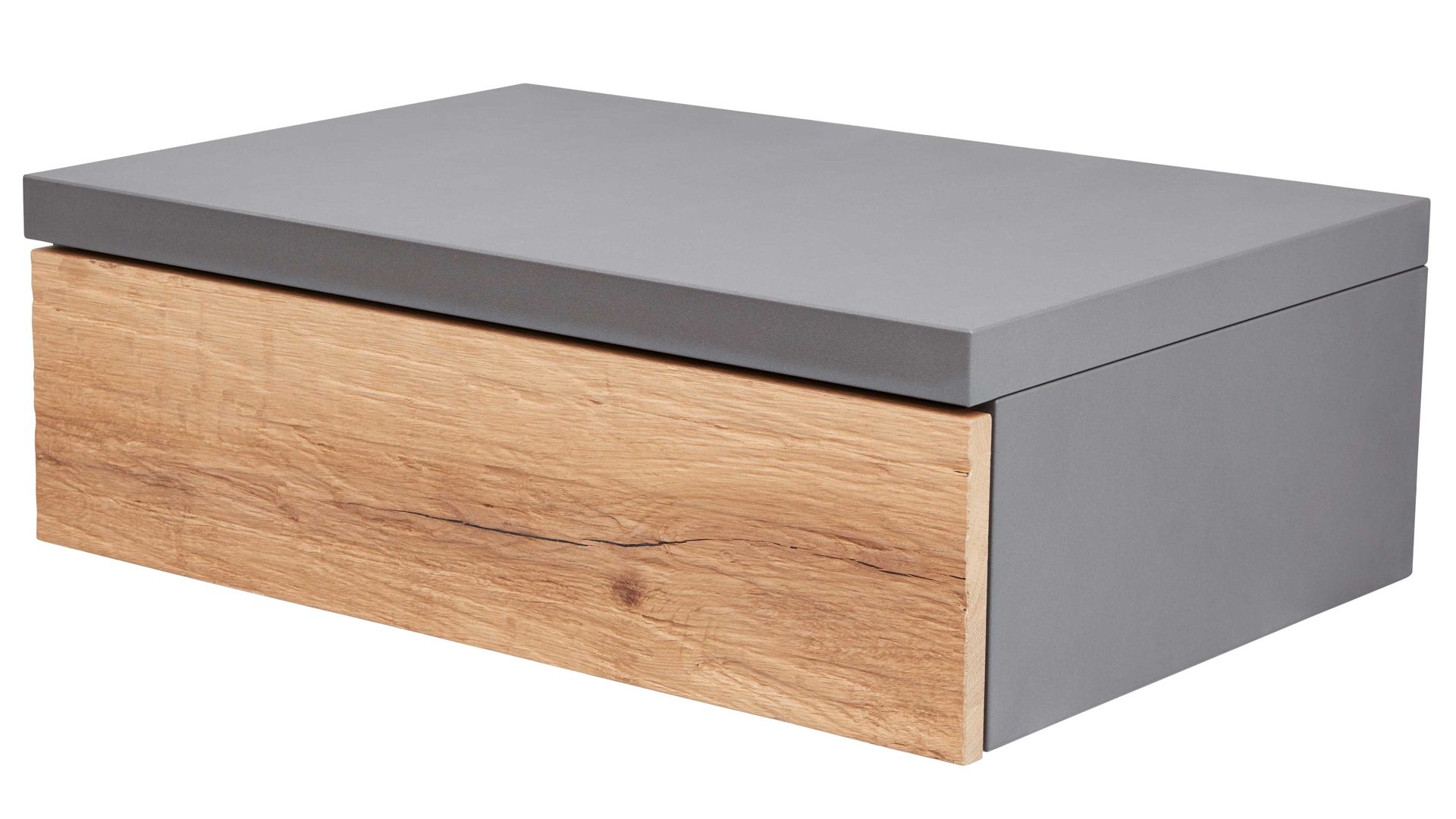 Nachtkommode Interliving aus Holz in Dunkelgrau Interliving Schlafzimmer Serie 1025 – Hängekonsole links, eine Schublade - Graphit & Balkeneiche gehackt