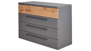 Schubladenkommode Interliving aus Holz in Dunkelgrau Interliving Schlafzimmer Serie 1025 – Schubladenkommode Graphit & Balkeneiche gehackt - vier Schubladen