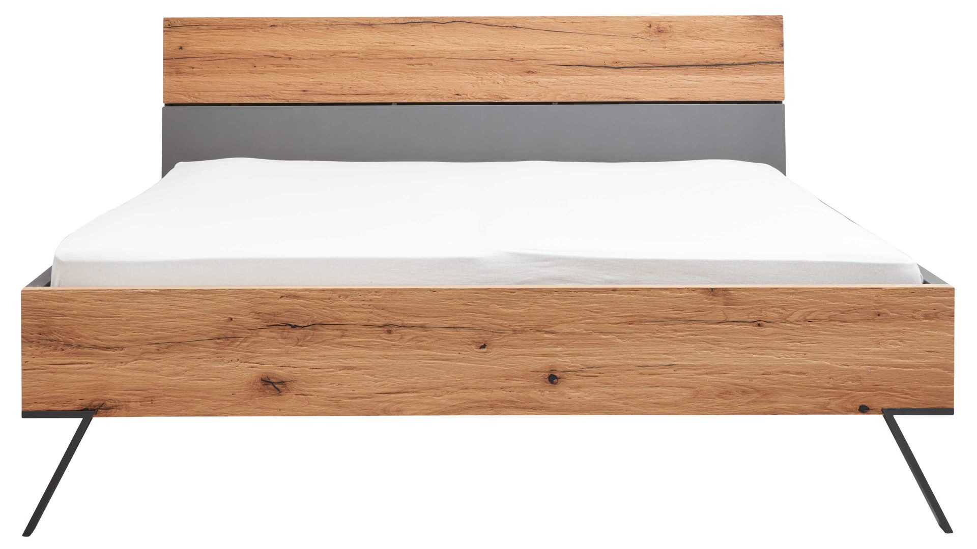 Bettgestell Interliving aus Holz in Dunkelgrau Interliving Schlafzimmer Serie 1025 – Bettgestell Graphit & Balkeneiche gehackt - Liegefläche ca. 180 x 200 cm