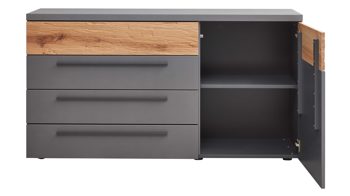 Kombikommode Interliving aus Holz in Dunkelgrau Interliving Schlafzimmer Serie 1025 – Kombikommode 530045 Graphit & Balkeneiche gehackt - vier Schubladen, eine Tür