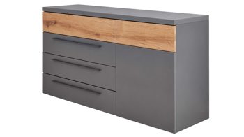 Kombikommode Interliving aus Holz in Dunkelgrau Interliving Schlafzimmer Serie 1025 – Kombikommode 530045 Graphit & Balkeneiche gehackt - vier Schubladen, eine Tür