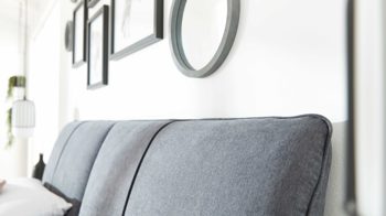 Polsterbett Interliving aus Stoff in Grau Interliving Bettsystem Serie 1414 - Polsterbett Variante 3 elefantgrauer Stoffbezug ENF 29 - Liegefläche ca. 180 x 200 cm