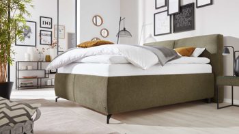 Polsterbett Interliving aus Stoff in Dunkelgrün Interliving Bettsystem Serie 1414 - Polsterbett olivgrüner Stoffbezug GCP 333 - Liegefläche ca. 180 x 200 cm