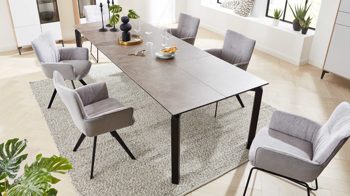 Auszugtisch Interliving aus Keramik in Grau Interliving Esszimmer Serie 5111 – Auszugtisch 6813-91 graue Glaskeramik & schwarzes Eisen – ca. 180-260 x 100 cm