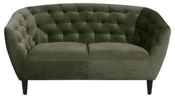 Zweisitzer Actona group aus Stoff in Dunkelgrün Zweisitzer-Sofa als bequemes Polstermöbel waldgrüner Samt Vic 18 & schwarze Holzfüße, Breite ca.  150 cm