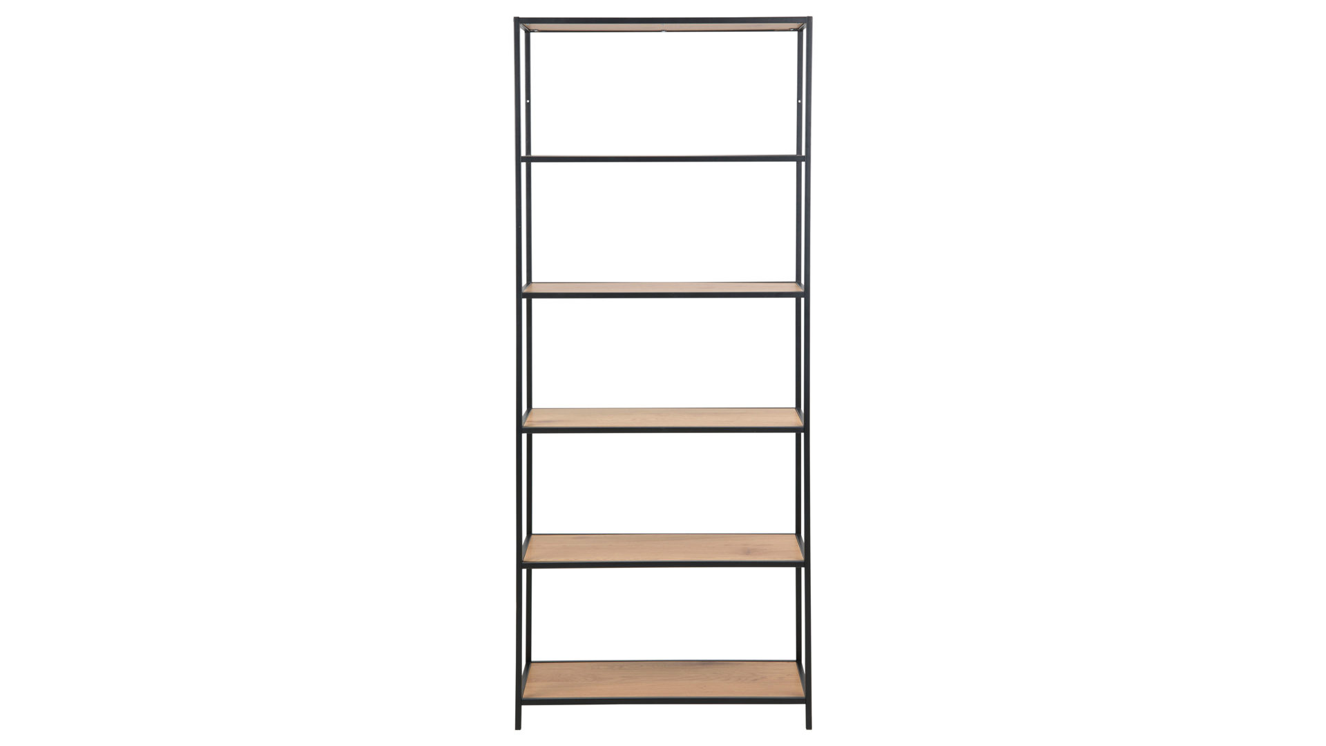 Regal Actona group aus Holz in Holzfarben Regal Seaford im Industrielook als Wohnzimmermöbel Wildeiche & Schwarz – fünf Fächer, ca. 77 x 185 cm