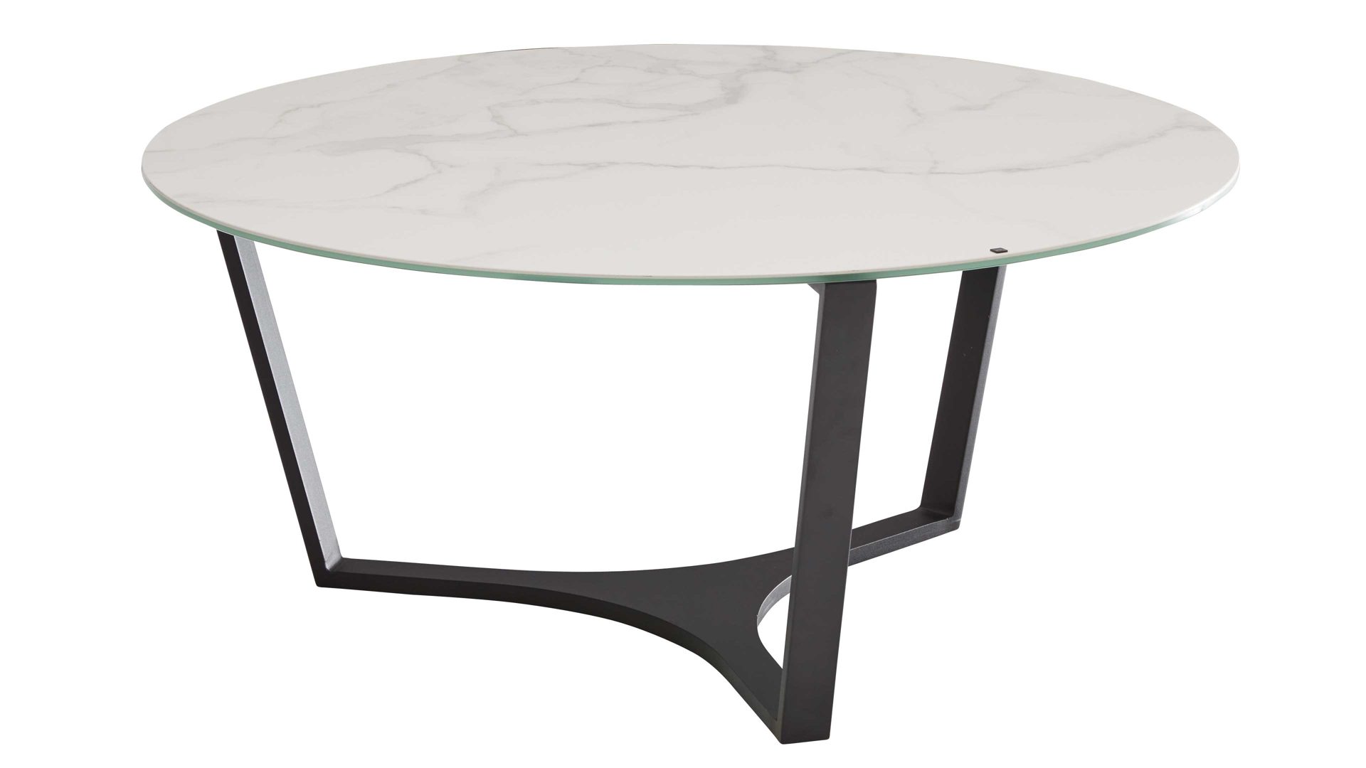 Couchtisch Interliving aus Keramik in Weiß Interliving Couchtisch Serie 6208 - Couchtisch CT175MA Weiß marmorfarbene Keramik & schwarzer Stahl - Durchmesser ca. 90 cm