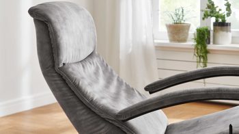 Relaxsessel modulmaster aus Stoff in Hellgrau Modulmaster MM-ZE1062 - Relaxsessel 1DRF silberfarbener Velours Amira & Sternfuß V1S
