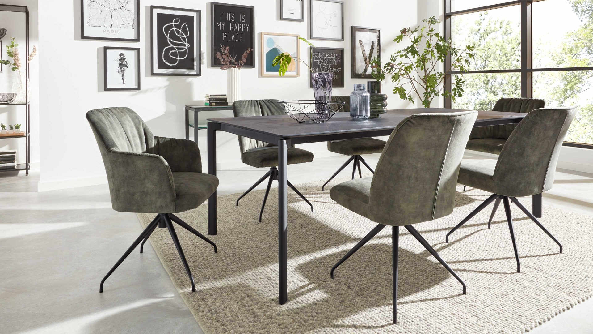 Auszugtisch Interliving aus Holz in Schwarz Interliving Esszimmer Serie 5110 - Auszugtisch T0401 mattschwarzes Eichefurnier - ca. 180 - 280 x 90 cm