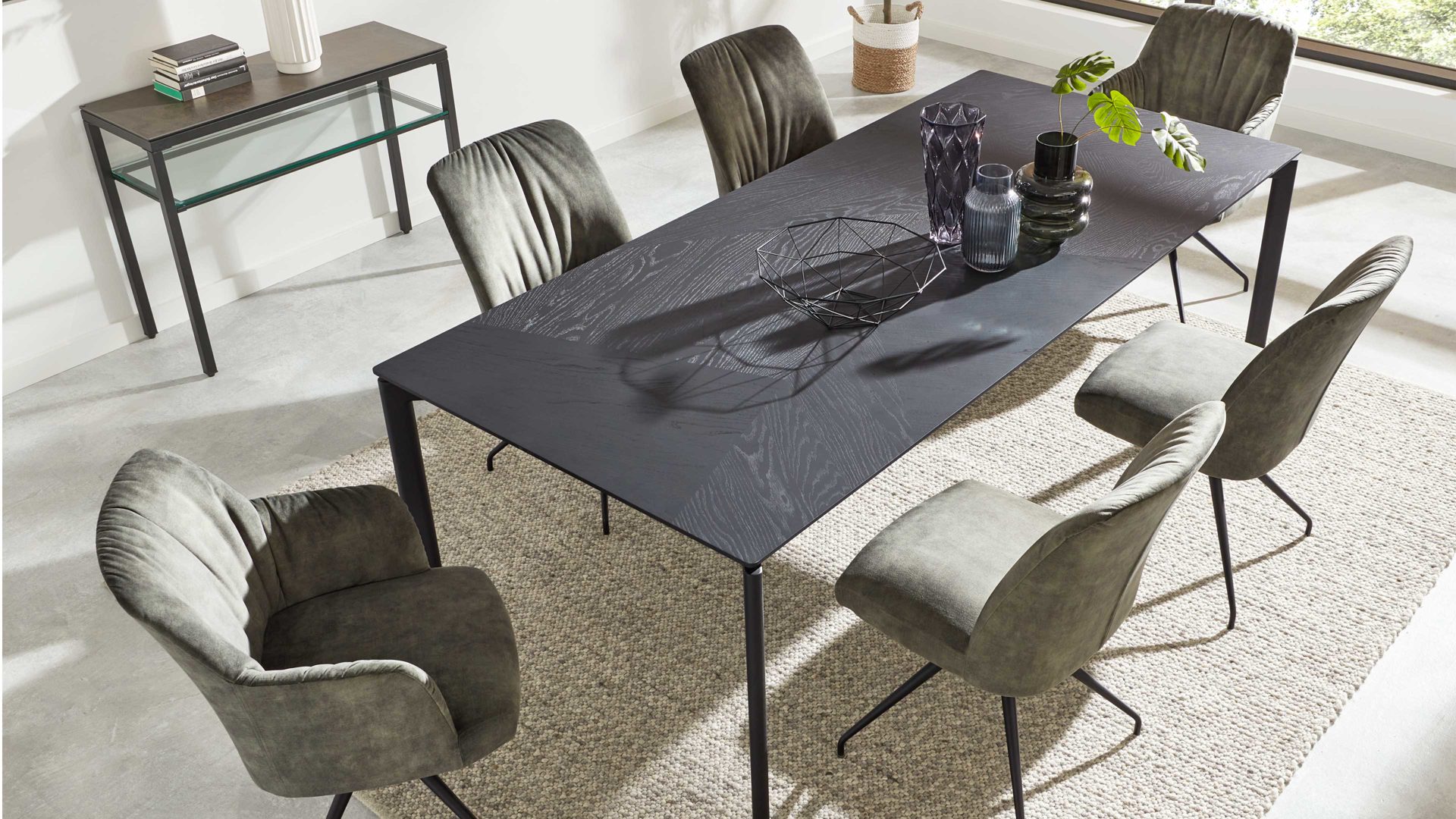 Esstisch Interliving aus Holz in Schwarz Interliving Esszimmer Serie 5110 - Esstisch T0200 mattschwarzes Eichefurnier - ca. 180 x 90 cm