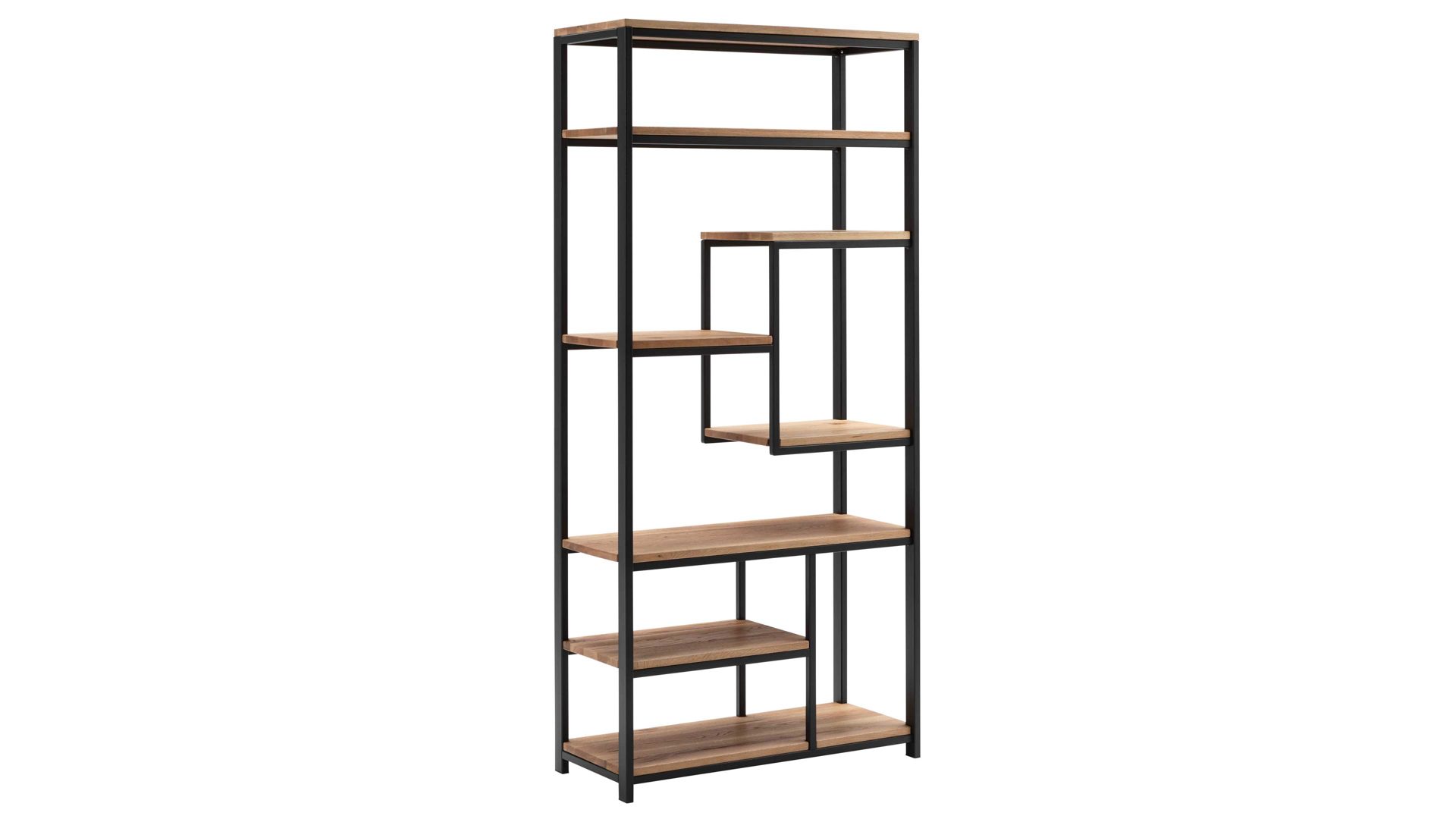 Regal WOODS & TRENDS aus Holz in Holzfarben WOODS & TRENDS Vintage-Dining - Regal Balkeneiche & geschwärztes Roheisen – Höhe ca. 183 cm