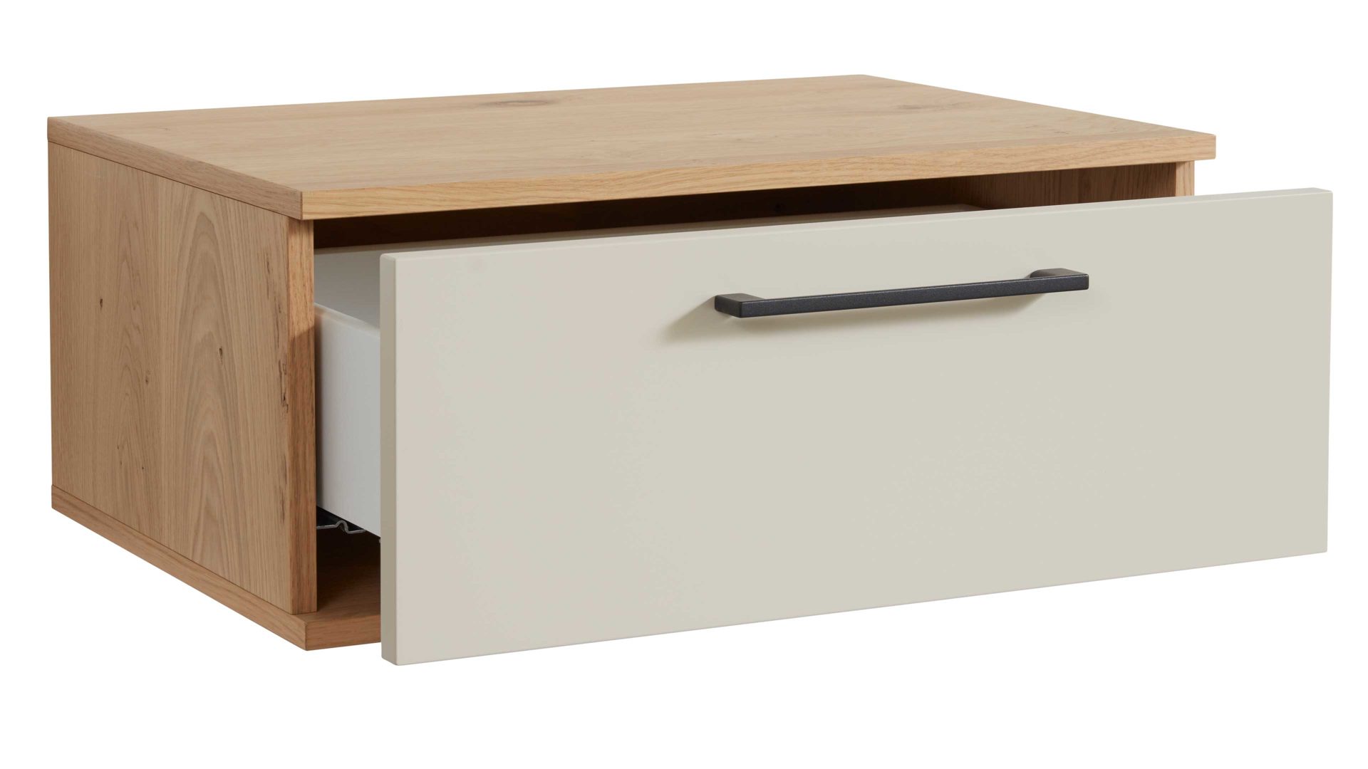 Nachtkommode Interliving aus Holz in Beige Interliving Schlafzimmer Serie 1024 – Nachtkonsole 21001 eine Schublade, Sand & Balkeneiche - Breite ca. 46 cm