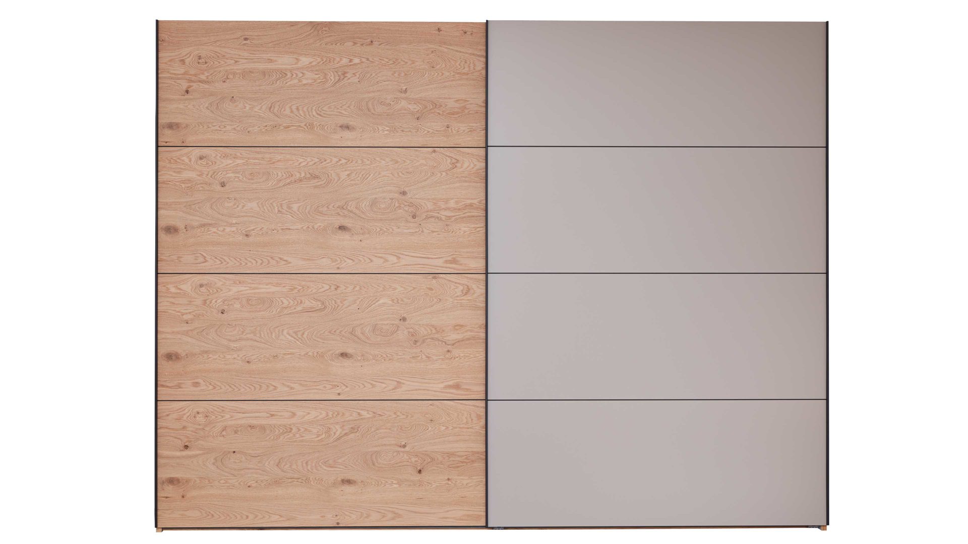 Kleiderschrank Interliving aus Holz in Grau Interliving Schlafzimmer Serie 1024 – Schwebetürenschrank 982714 Design 28,  Taupe & Balkeneiche - zwei Türen, Breite ca. 271 cm