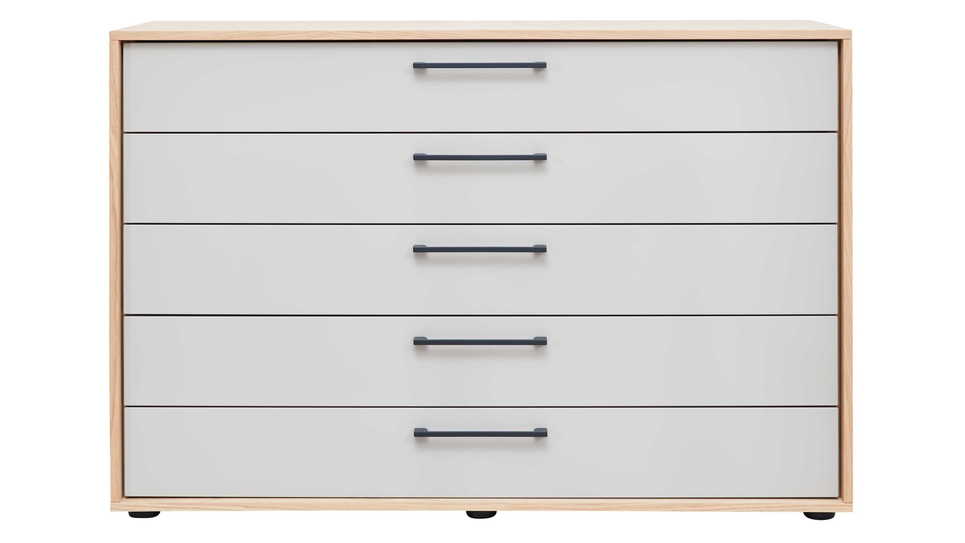Schubladenkommode Interliving aus Holz in Weiß Interliving Schlafzimmer Serie 1023 – Schubladenkommode 55006 Weiß & Balkeneiche - fünf Schubladen, Breite ca. 124 cm