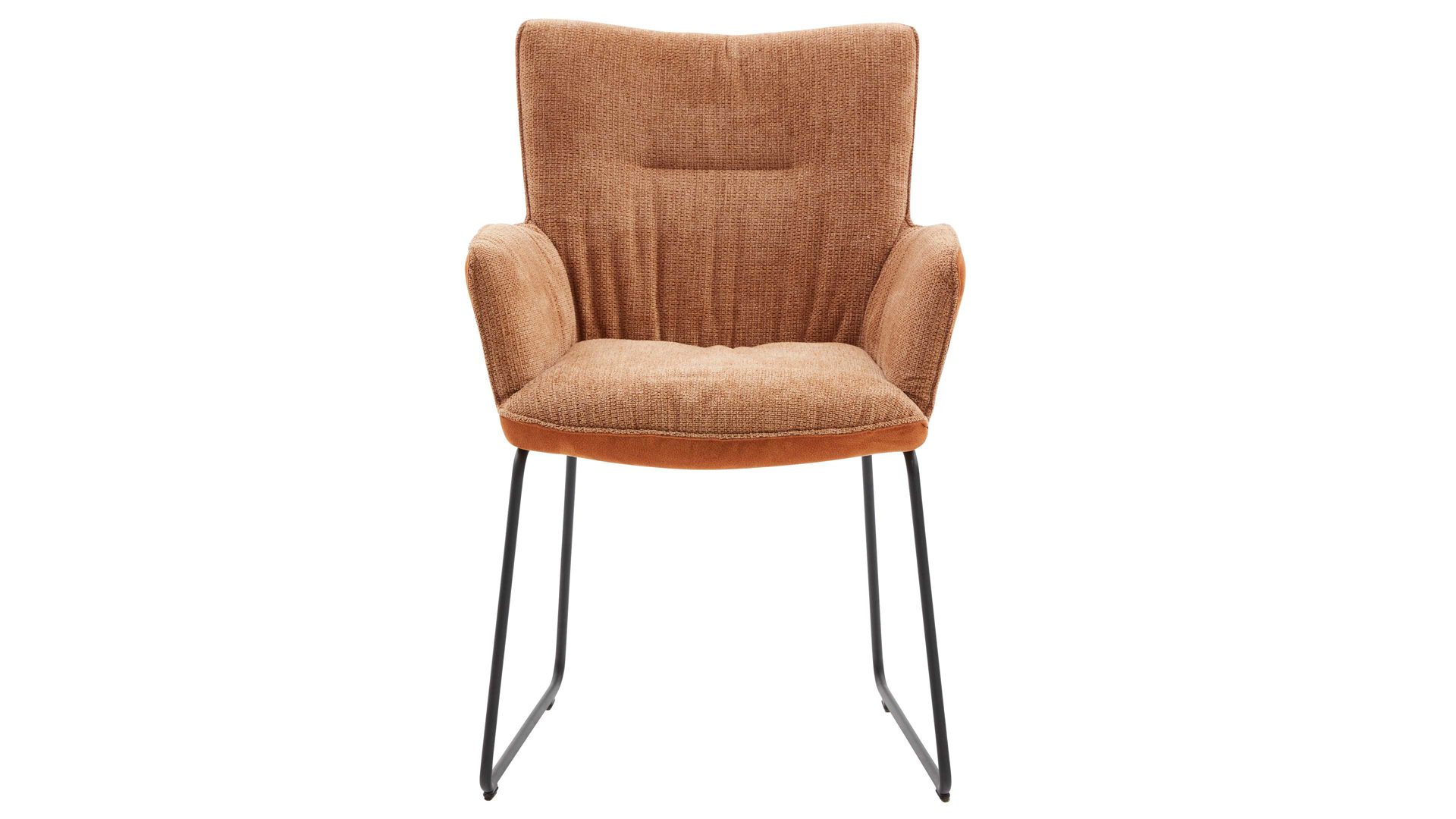 Polsterstuhl Interliving aus Stoff in Orange Interliving Esszimmer Serie 5111 – Schalensessel 9032-04 cognacfarbene Bezugkombi 956 & schwarzes Eisen