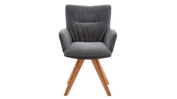 Polsterstuhl Interliving aus Stoff in Dunkelgrau Interliving Esszimmer Serie 5111 – Schalensessel 9202-04 Rückholfunktion - graphitfarbene Bezugkombi 950 & Eiche