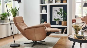 Relaxsessel modulmaster aus Stoff in Hellbraun Modulmaster MM-ZE1062 - Relaxsessel 1DRF camelfarbene Mikrofaser Galero & Sternfuß V1S