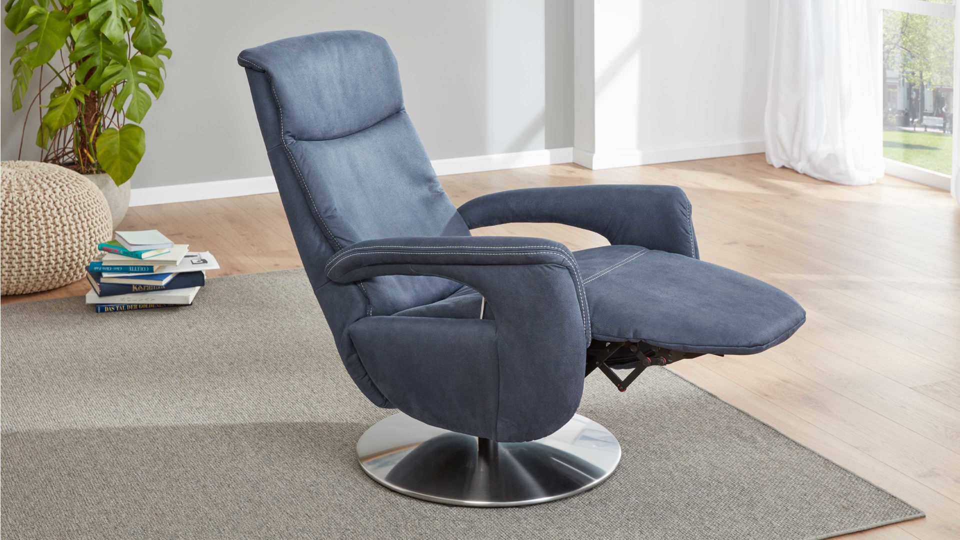 Relaxsessel modulmaster aus Stoff in Dunkelblau Modulmaster MM-ZE1062 - Relaxsessel DRF1 denimfarbene Mikrofaser Deluxe & Chrom-Tellerfuß