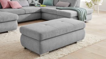 Polsterhocker modulmaster aus Stoff in Hellgrau Modulmaster MM-MP1044 - XXL-Funktionshocker silberfarbene Chenille Calido & Metallfüße - ca. 129 x 64 cm