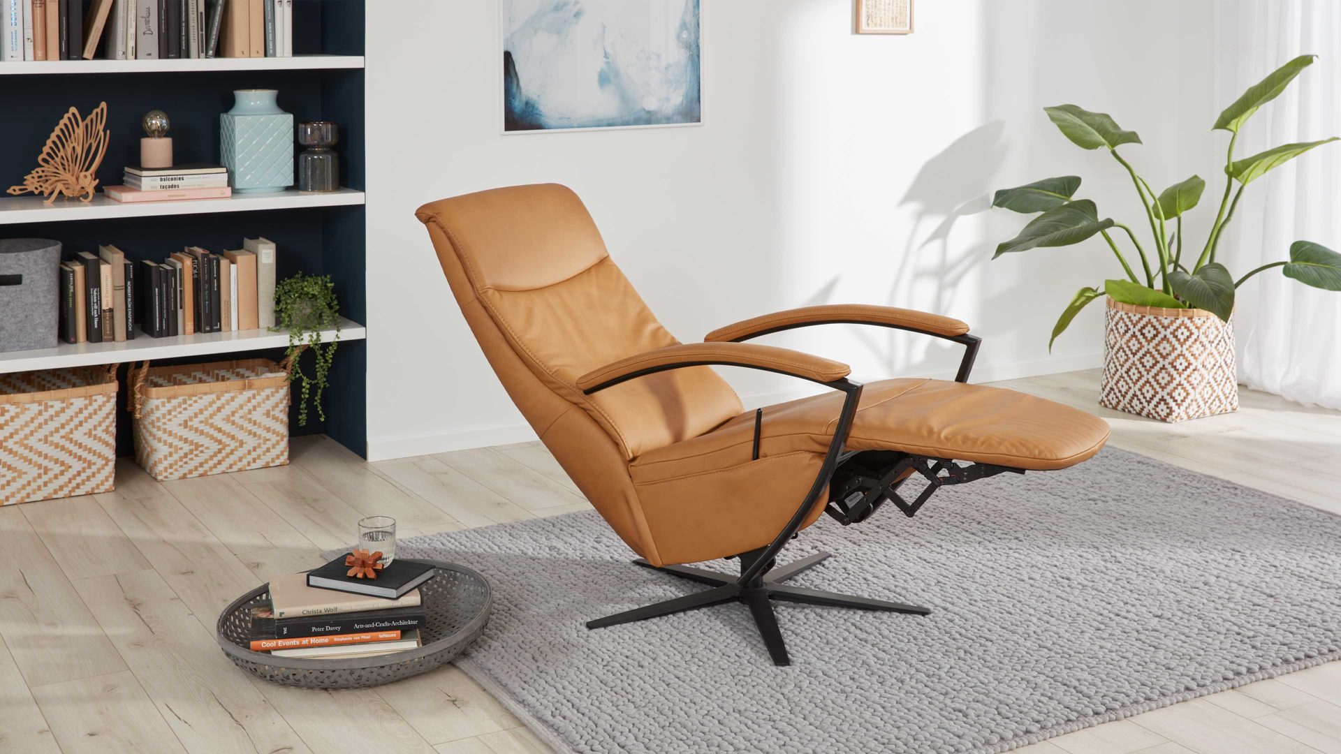 Relaxsessel modulmaster aus Leder in Orange Modulmaster MM-PN1062 - Relaxsessel 1DRF kurkumafarbenes Leder Torro & schwarzer Sternfuß AD4S