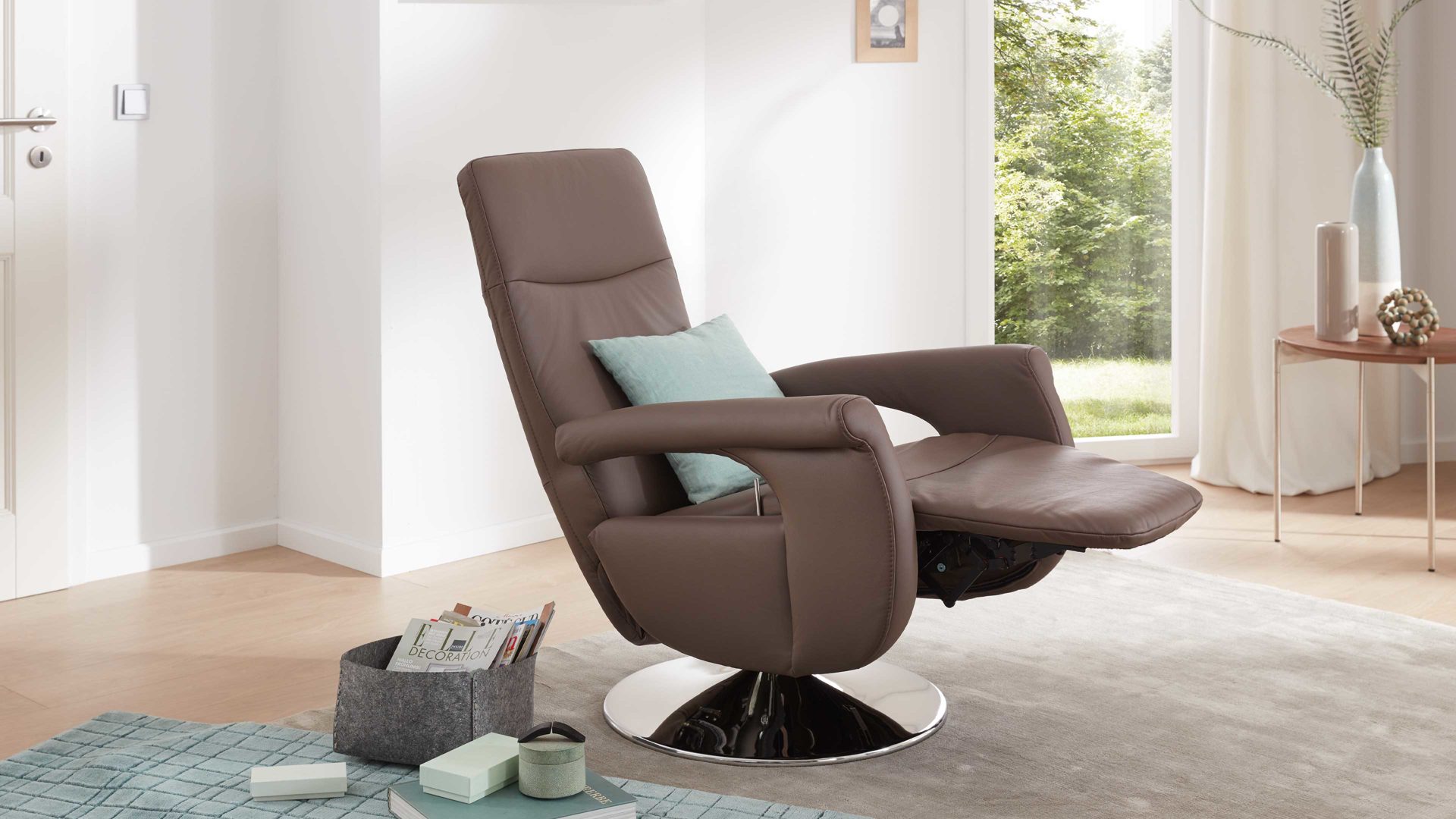 Relaxsessel modulmaster aus Leder in Dunkelbraun Modulmaster MM-PN1062 - Relaxsessel 1DRF mokkafarbenes Leder Torro & Tellerfuß V17