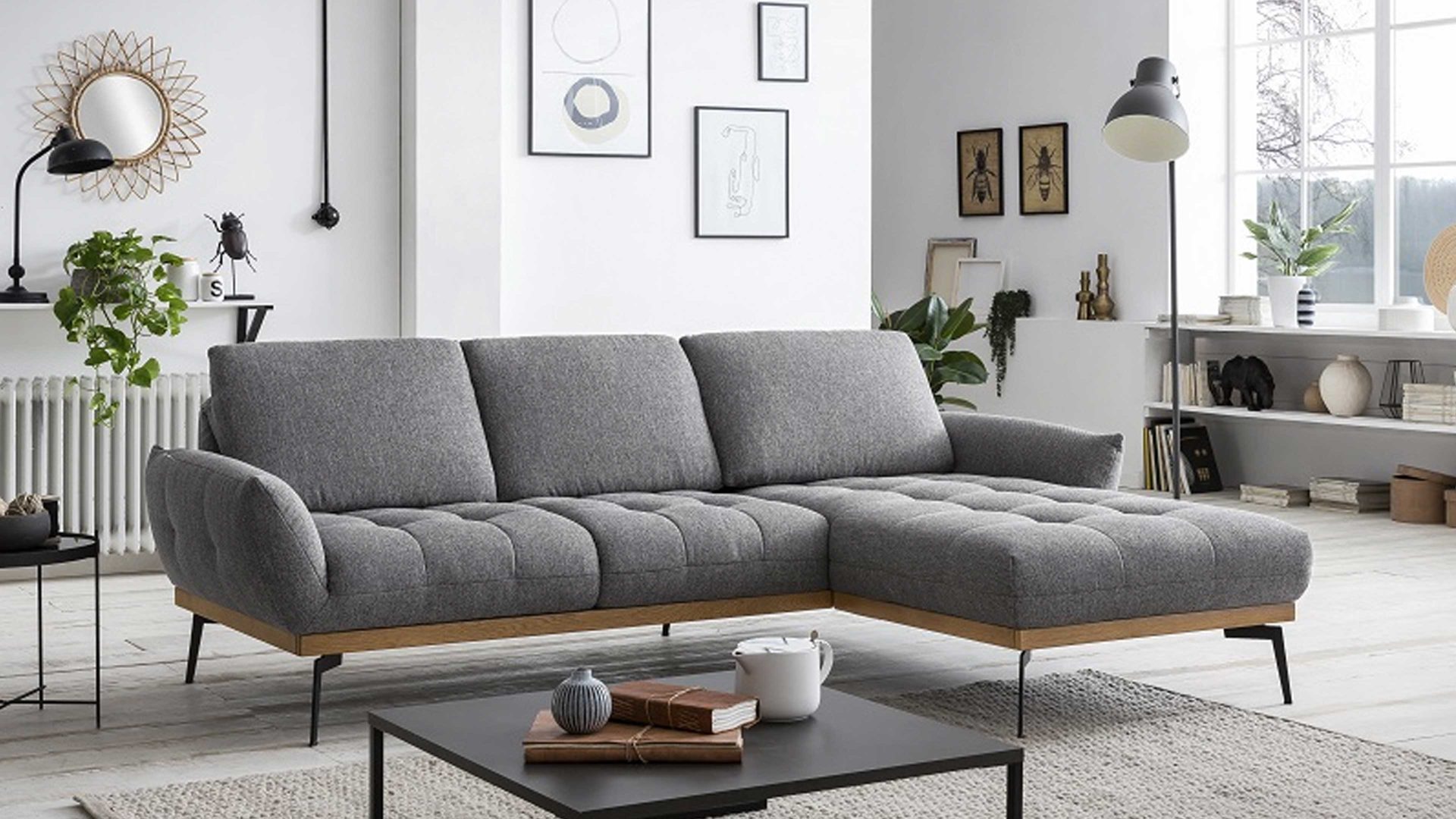 Ecksofa Exxpo sofa fashion aus Stoff in Grau Ecksofa Pablo grauer Stoffbezug Tessero 03 - Stellfläche ca. 245 x 185 cm