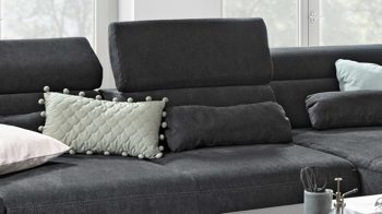 Ecksofa A. z. iwaniccy aus Stoff in Dunkelgrau Ecksofa Flame dunkelgrauer Bezug Centauri 19 - Stellfläche ca. 301 x 198 cm