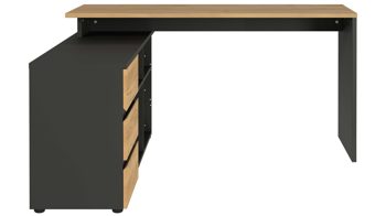 Eckschreibtisch Germania i.i. aus Holz in Holzfarben Winkelschreibtisch Lissabon Graphit & Navarra-Eiche - drei Schübe, vier Fächer