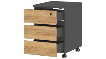 Rollcontainer Germania aus Holz in Holzfarben Rollcontainer Lissabon Graphit & Navarra-Eiche - drei Schübe