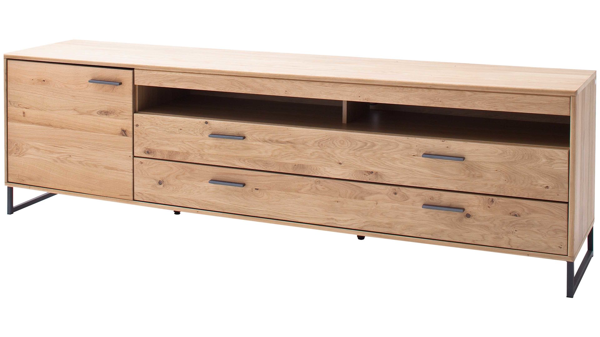 Medienmöbel Mca direkt aus Holz in Holzfarben Möbelserie Portland - Medienmöbel Asteiche bianco & Anthrazit – eine Tür, zwei Schubladen, Länge ca. 224 cm