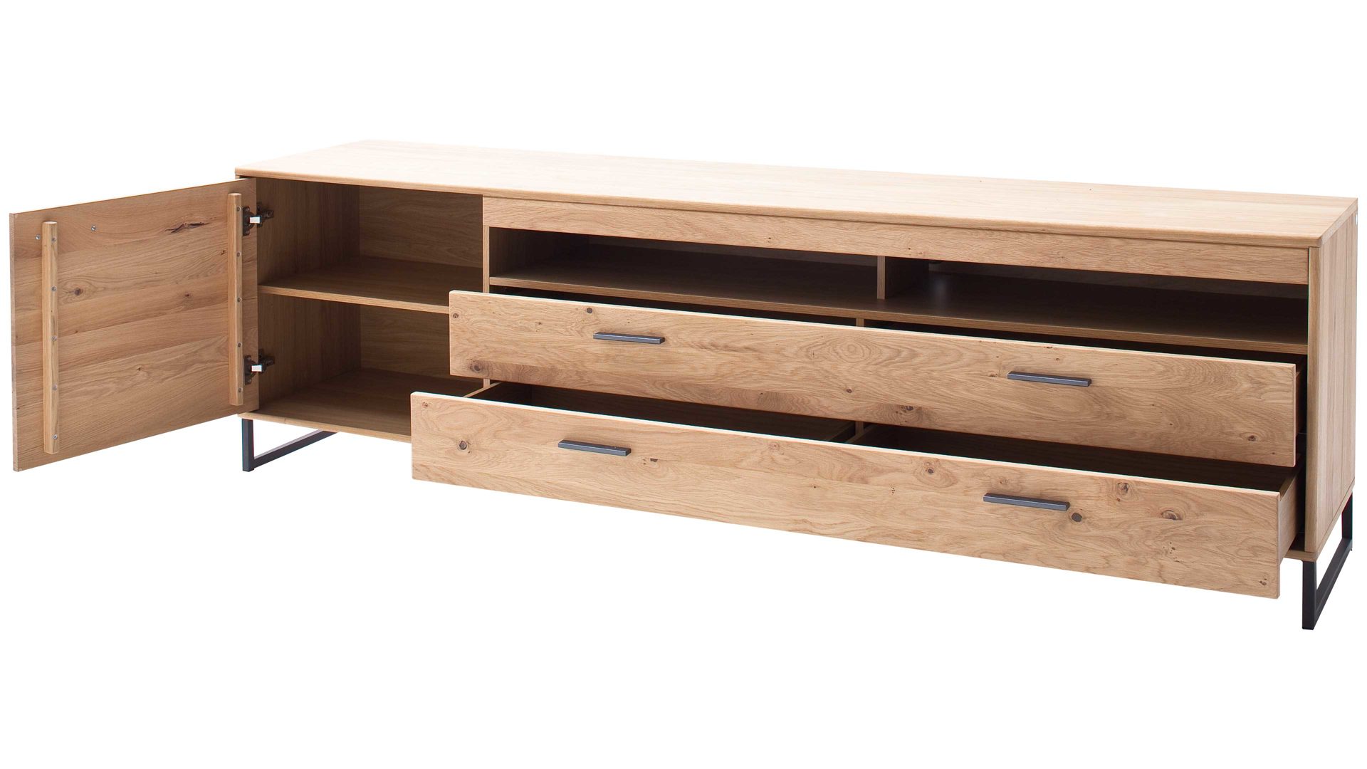 Medienmöbel Mca furniture aus Holz in Holzfarben Möbelserie Portland - Medienmöbel Asteiche bianco & Anthrazit – eine Tür, zwei Schubladen, Länge ca. 224 cm