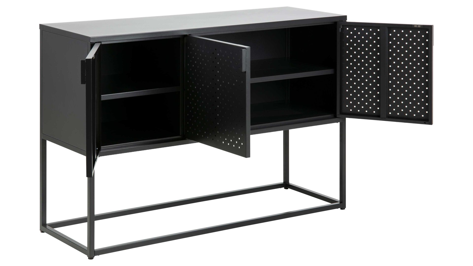 Sideboard Actona group aus Metall in Schwarz Metallmöbel Newton - Sideboard schwarzer Stahl - drei Türen, Länge ca. 120 cm
