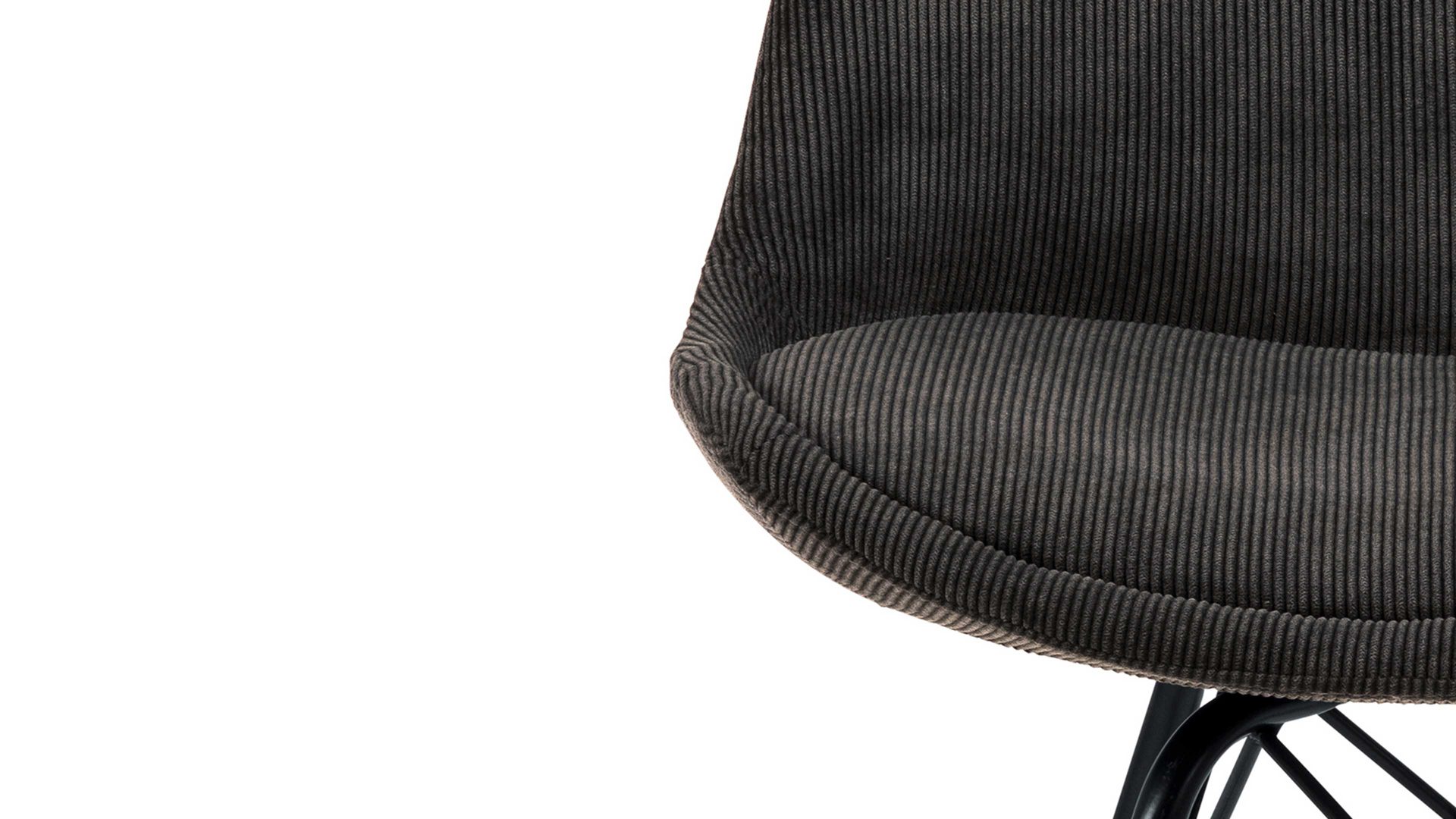 Vierfußstuhl Actona group aus Stoff in Anthrazit Polsterstuhl Eris anthrazitfarbener Feincord Wind 40 & schwarze Metallfüße